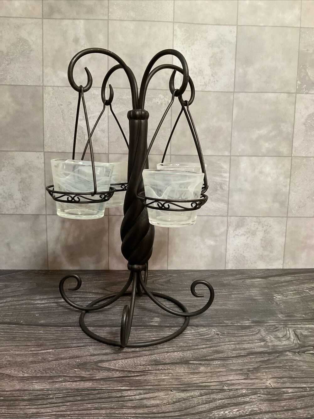 vintage Hanging Votive (tea Light) holder Cast Iron And Crate & Barrel Holders